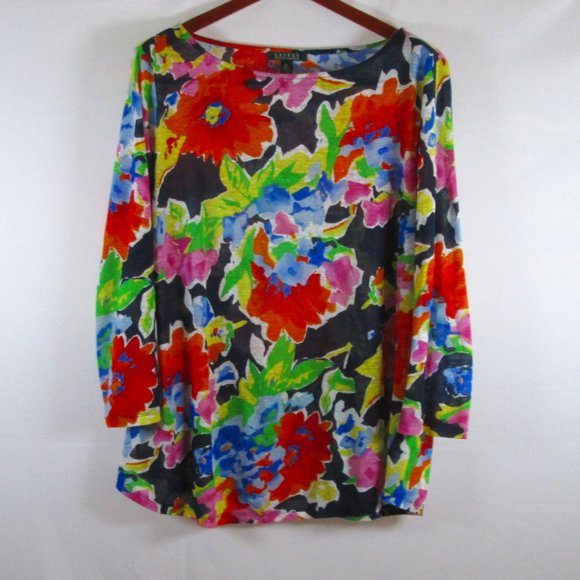 Lauren Ralph Lauren Tops - Lauren by Ralph Lauren Floral Boat Neck Top 100% Linen 3\4 Sleeve Size XL